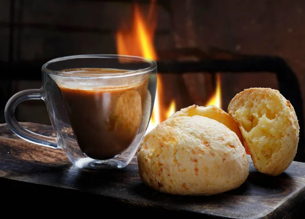 Cheese Bread Cup Coffee — Stock Photo, Image