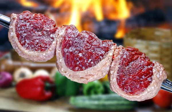 Picanha Cruda Con Sale Grosso Alla Griglia Barbecue — Foto Stock