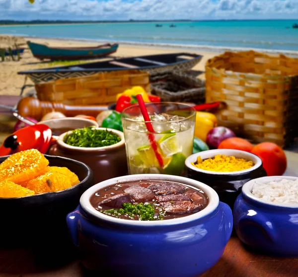 Traditional Brazilian Food Called Feijoada Black Beans Pork Beach — Stock Photo, Image