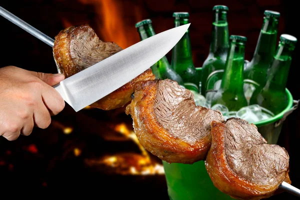 Barbecue Met Picanha Steak Bier — Stockfoto