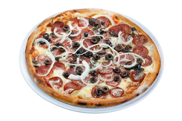 Pizza Olives Pepperoni Onion — Stock Photo, Image