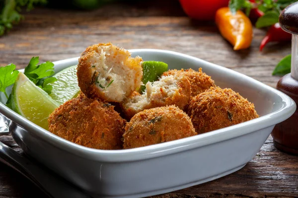 Kabeljauknödel Stockfisch Krapfen Bunuelos Bacalao Brasilianischer Imbiss Bolinho Bacalhau — Stockfoto