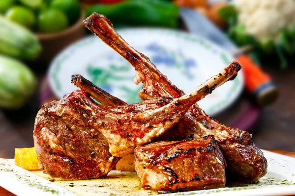 Roasted Lamb Chop Barbecue Food — Stock Photo, Image