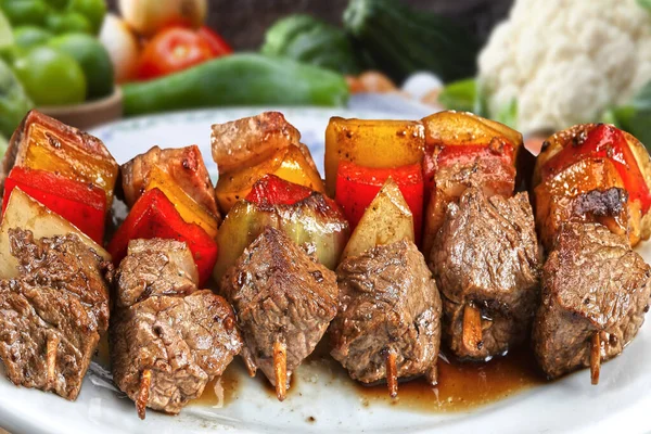Brocheta Carne Barbacoa Con Verduras — Foto de Stock