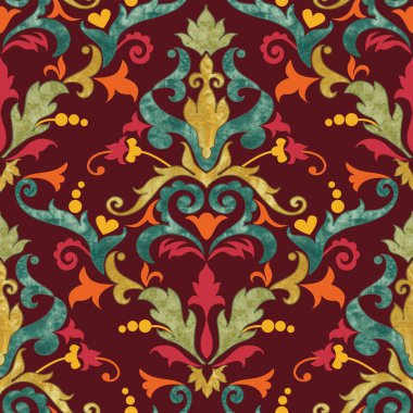 Velvet textured damask seamless pattern design