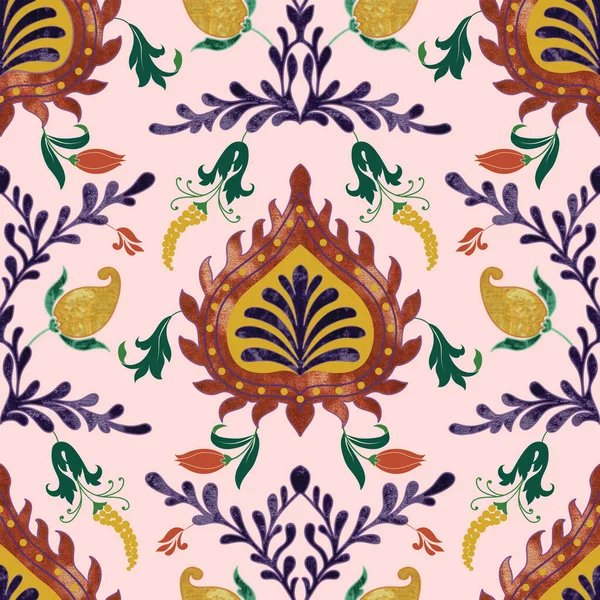 Velvet textured vintage damask seamless pattern design