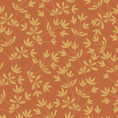 Yaprakların siluetleri pürüzsüz desen. Vektör el çizimi basit İskandinav karalama tarzıyla çizilmiş. Topraksı bir arka planda portakal dalları var..