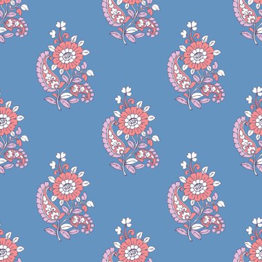 Indian flower block print seamless design for wallpaper, wrapping paper, background, fabric.