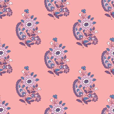 Indian flower block print seamless design for wallpaper, wrapping paper, background, fabric.