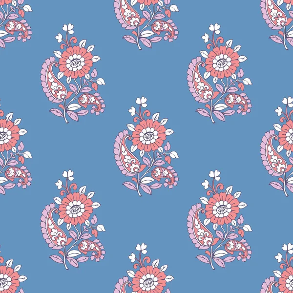 Indian Flower Block Print Seamless Design Wallpaper Wrapping Paper Background — Stok Vektör