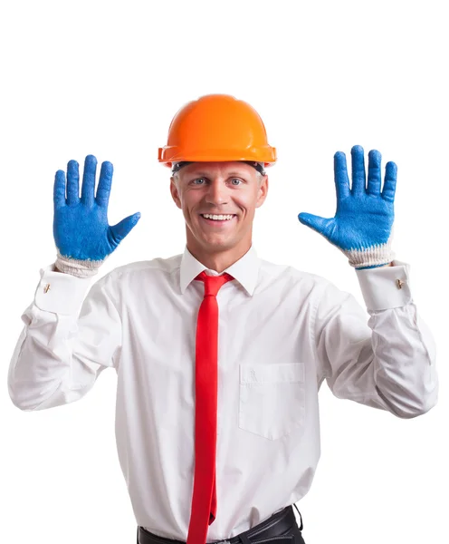 Businessman in work gloves — Stock Photo, Image