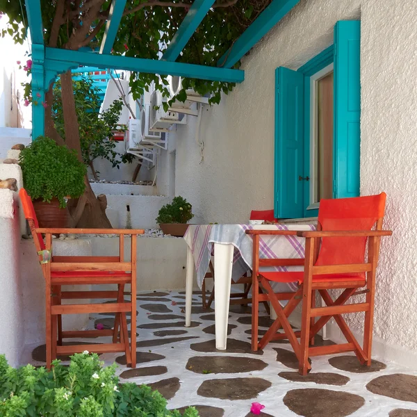 Blue white terrace in a Greek island — Stock Photo, Image