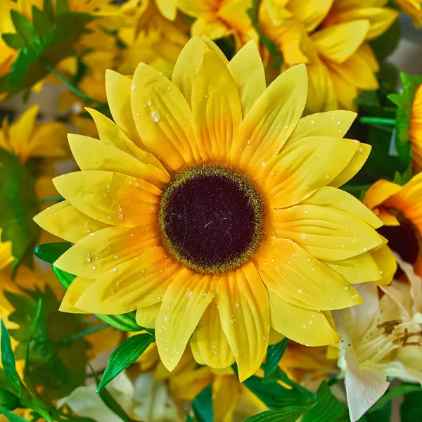 Fake sunflower closeup, floral background — Stock Photo, Image