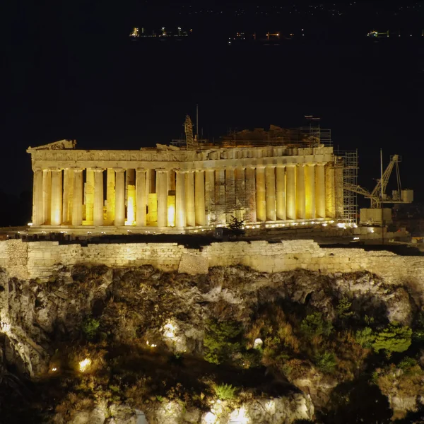 Partenone sull'Acropoli di Atene Vista notturna, Grecia — Foto Stock