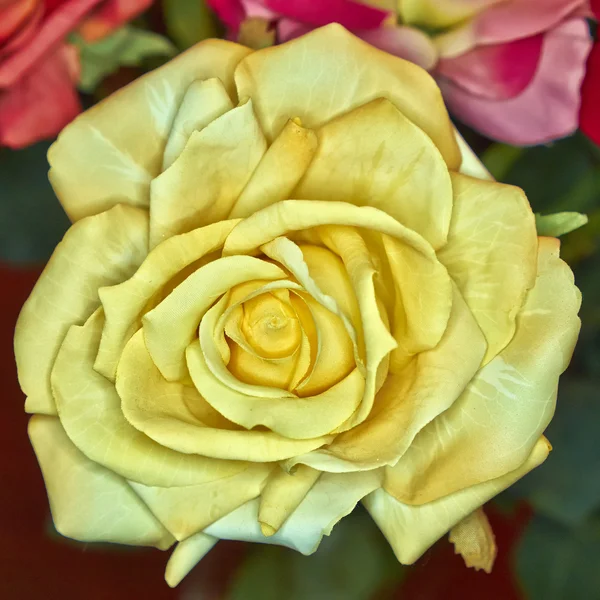 Fake handmade yellow rose flower — Stock Photo, Image