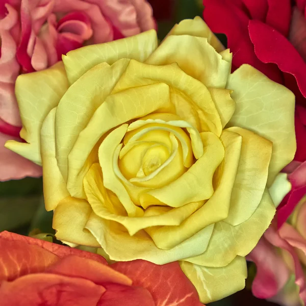 Fake handmade yellow rose flower — Stock Photo, Image