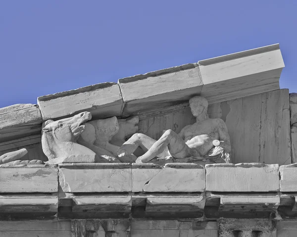 Atene Grecia, dettaglio del Partenone, teste di cavallo e Dioniso — Foto Stock