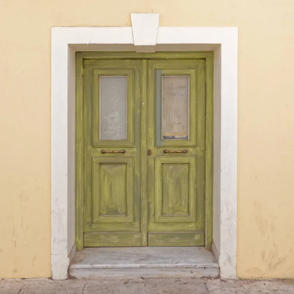 Puerta Verde Entrada Casa Con Marco Blanco Atenas Grecia Barrio — Foto de Stock