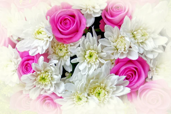 Violet Colored Roses White Chrysanthemums Bouquet Top View Close Filtered — Stock Photo, Image