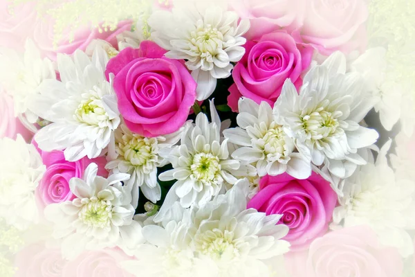 Rosas Cor Violeta Crisântemos Brancos Bouquet Vista Superior Perto Imagem — Fotografia de Stock