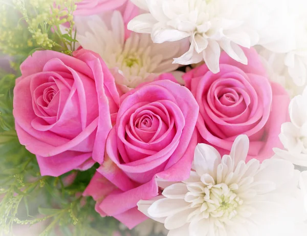 Light Violet Colored Roses White Chrysanthemums Flowers Bouquet Top View — Stock Photo, Image