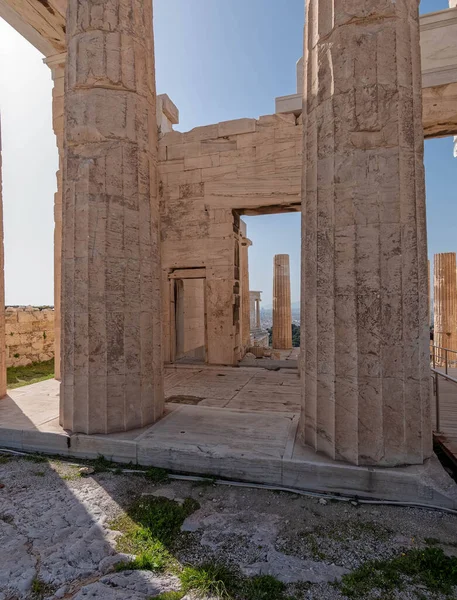 Kolommen Van Het Oude Propylea Ingang Van Athene Acropolis Griekenland — Stockfoto