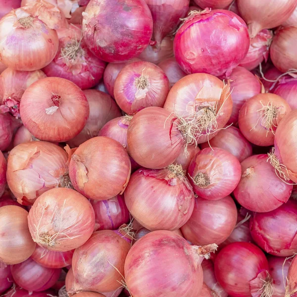 Red Dried Onions Top View Close Organic Food Background — ストック写真