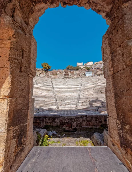 Athens Greece Herodium Ancient Roman Theater Stands Acropolis Main Entrance — стоковое фото