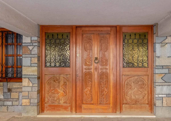classic design home entrance natural wood door
