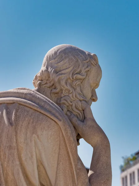 Socrates Ancient Philosopher Marble Statue Blue Sky Background Athens Greece — Stock Photo, Image