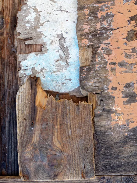 Raue Verwitterte Braune Und Blaue Holzteile Nahaufnahme Strukturierter Hintergrund — Stockfoto