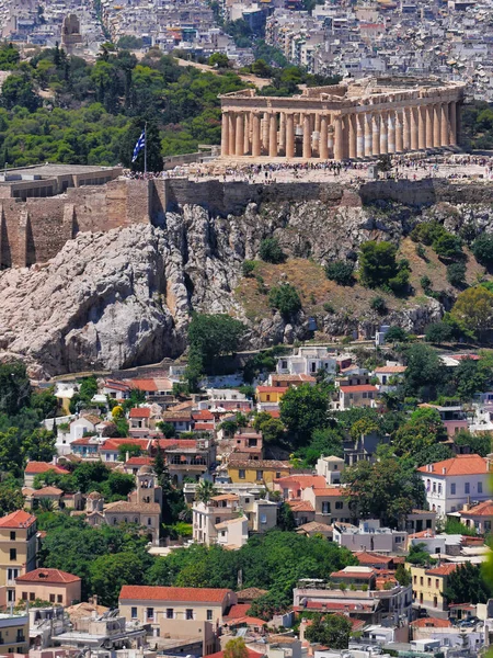 Athen Griechenland Blick Auf Die Stadtstruktur Mit Dem Parthenon Und — Stockfoto