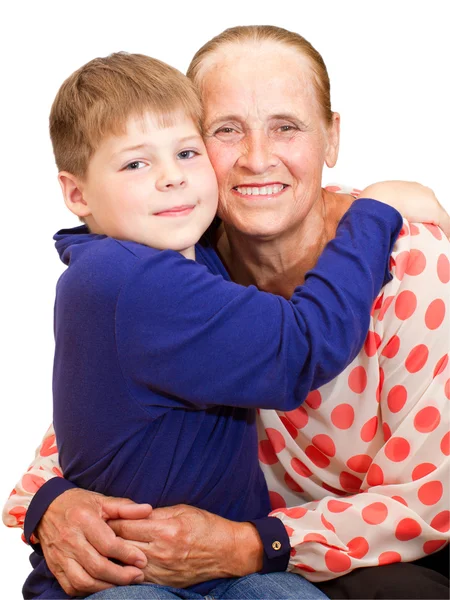 Feliz avó abraçando 7 anos neto — Fotografia de Stock