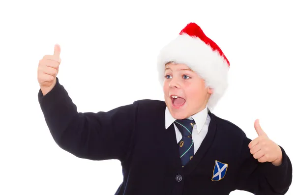 Happy smiling school boy gesturing thumbs up hands sign OK. — Stock Photo, Image