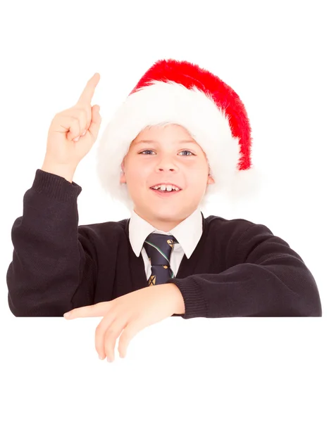 Schoolboy over a blank sign. — Stock Photo, Image