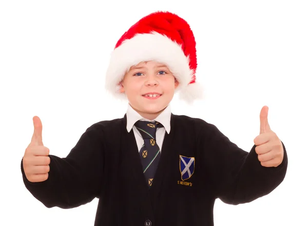 Happy smiling school boy gesturing thumbs up hands sign OK. — Stock Photo, Image