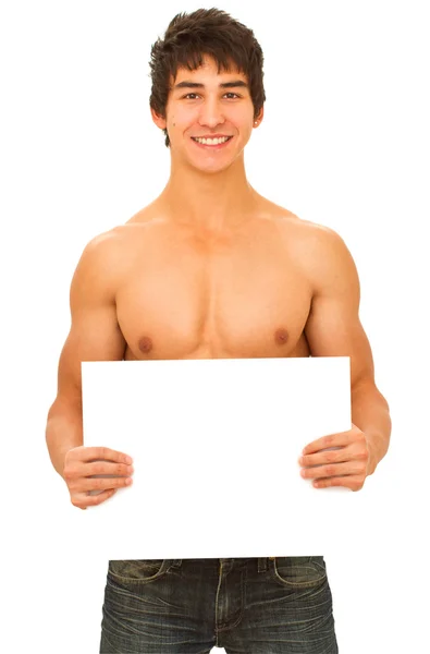 Smiling young man with tanned muscular naked torso. — Stock Photo, Image