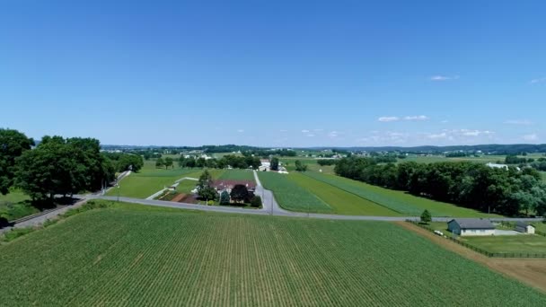 Aerial View Farm Countryside Planted Fields Single Rail Road Track — Stock Video