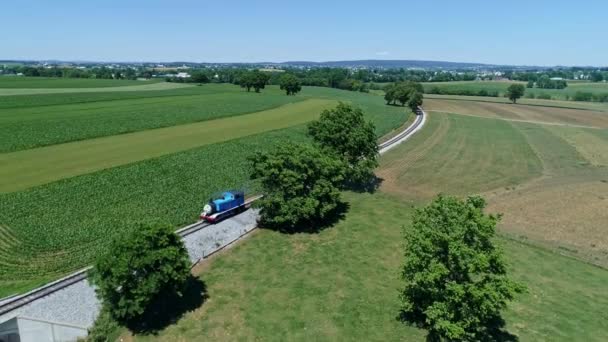 Ronks Pennsylvania June 2021 Aerial View Thomas Tank Engine Blowing — Stock Video