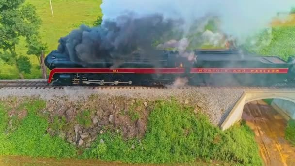 Ronks Pennsylvania July 2021 Aerial Landscape Farmlands Antique Steam Engine — Stock Video