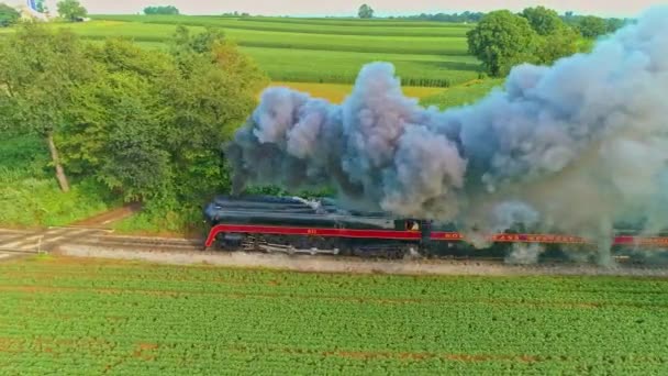 Ronks Pennsylvania July 2021 Aerial Landscape Farmlands Antique Steam Engine — стокове відео