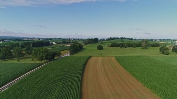 Aerial View Pennsylvania Countryside Single Rail Road Track Small Bridge — Stok Video