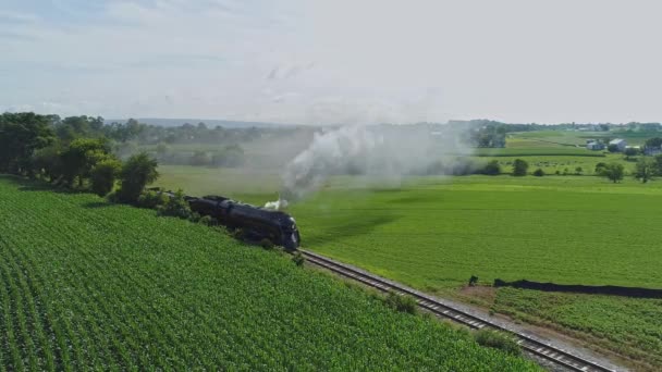 Ronks Pennsylvania July 2021 Aerial Landscape Farmlands Antique Steam Engine — Stock Video