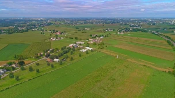 Uma Vista Alta Altitude Campo Com Fazendas Casas Campos Milho — Vídeo de Stock