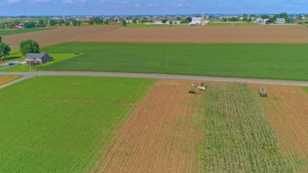Uma Vista Aérea América Rural Terras Agrícolas Amish Com Amish — Vídeo de Stock
