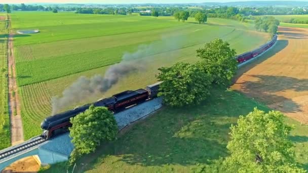 Ronks Pennsylvania June 2021 Aerial View Antique Steam Engine Passenger — Stock video