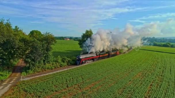 Ronks Pennsylvania July 2021 Aerial View Antique Steam Engine Passenger — Vídeo de Stock