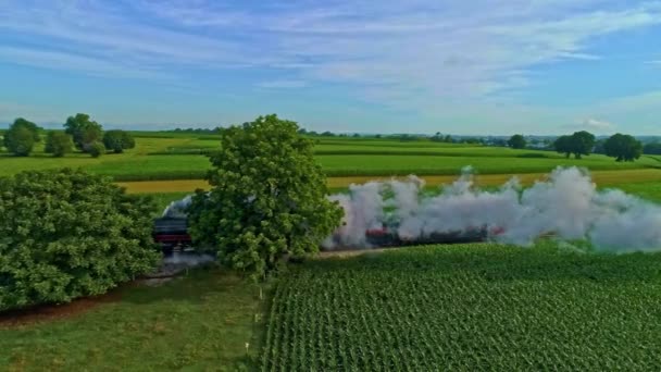 Ronks Pennsylvania July 2021 Aerial View Antique Steam Engine Passenger — стоковое видео