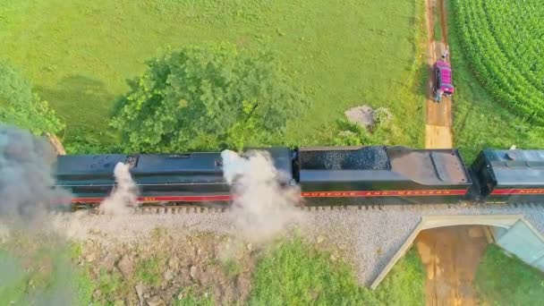 Ronks Pennsylvania Juli 2021 Aerial Landscape Farmlands Antique Steam Engine – stockvideo