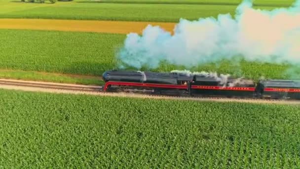 Ronks Pennsylvania July 2021 Aerial Landscape Farmlands Antique Steam Engine — Video Stock